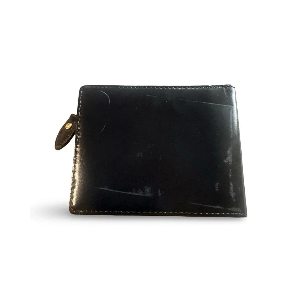 GLEVIO Men's Bifold Leather Wallet - Black Patent Leather Finish - Japan Craft